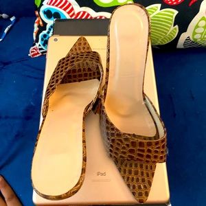 Croc embossed stiletto heeled mule sandals